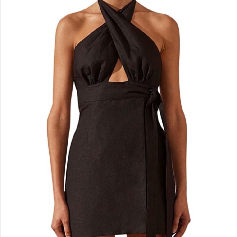 Shona Joy MORGAN LINEN CROSSOVER WRAP MINI DRESS 0